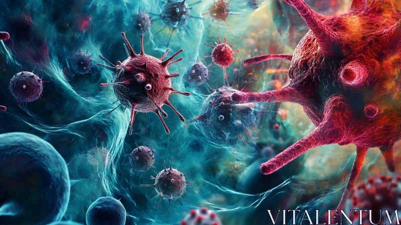 Microscopic Virus Cells Digital Art in Vivid Colors and Detail.
