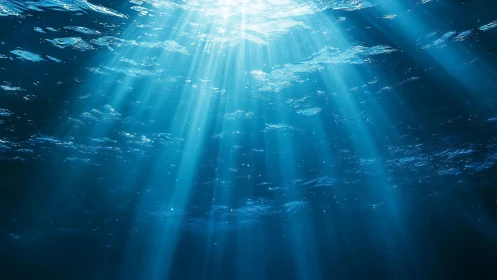 Subsurface ocean caustics with volumetric god rays in blue water