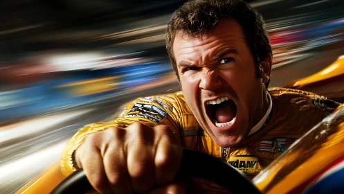 Roaring race driver explodes through streaking speedway chaos.