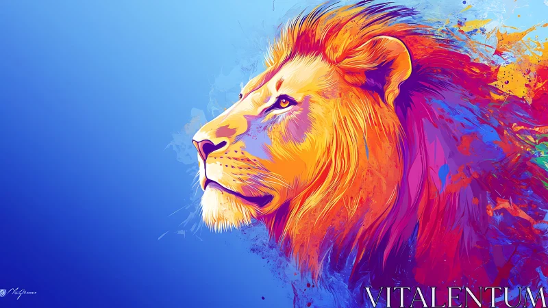 Stylized lion head rendered in multicolor digital profile