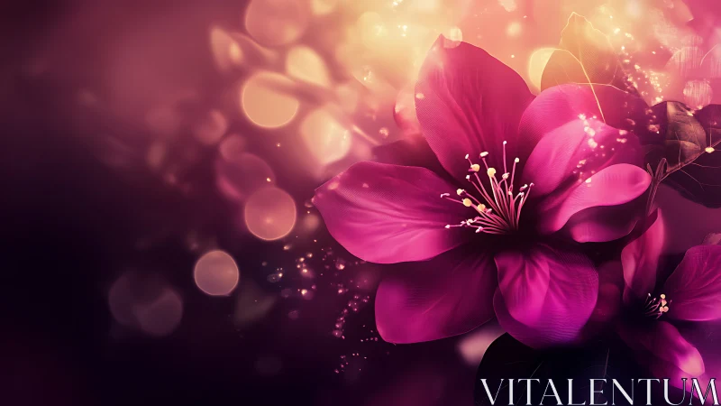 Magenta Blossoms in Golden Light.