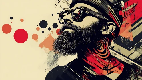 Stylized bearded portrait merges vector geometry and grunge ink