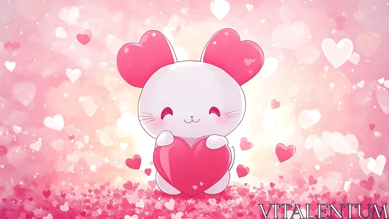 Cute Anthropomorphic Character With Pink Heart-Shaped Ears.
