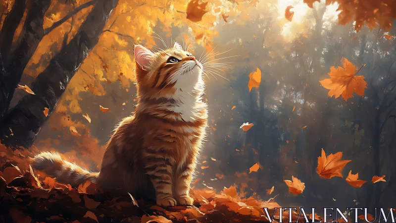 Kitten's Autumn Reverie: A Golden Woodland Moment.