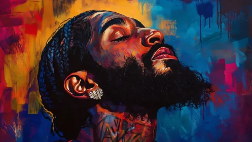 Expressive braided portrait rendered in saturated impasto strokes