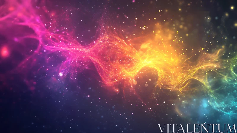 Nebula-like rainbow energy stream cuts through deep space