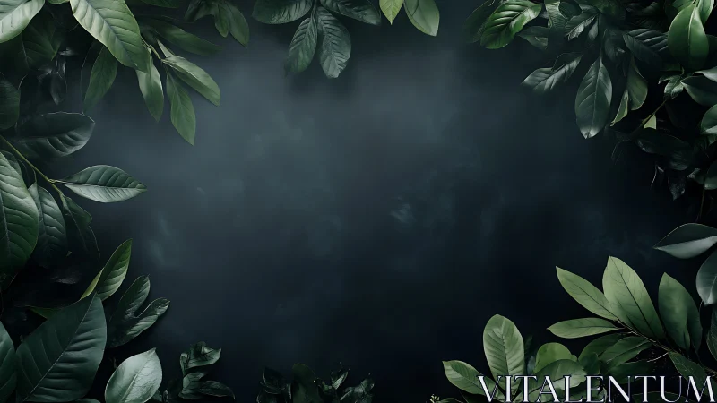 Deep emerald leaves framing a calm midnight forest hush.