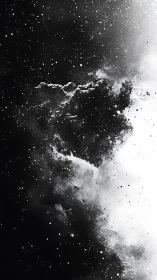 Monochrome abstract nebula cloud in deep star field.