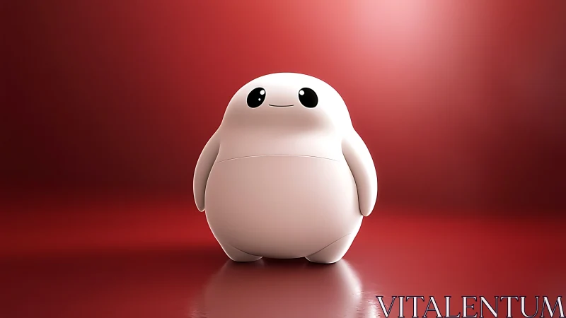 Gentle chubby robot friend glowing on a dreamy red stage.