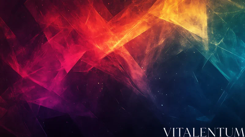 Vibrant Abstract Polygonal Art with Neon Colors and Dynamic Light.