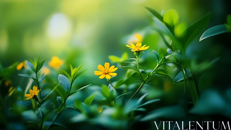 Small Yellow Flowers with Selective Focus and Bokeh Blur