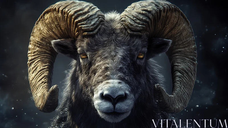 Majestic ram gazes forward with calm, powerful presence