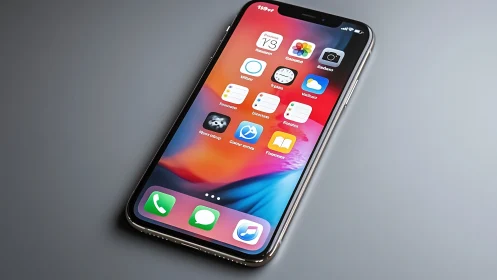 Modern iPhone Home Screen with Vibrant Gradient Wallpaper.