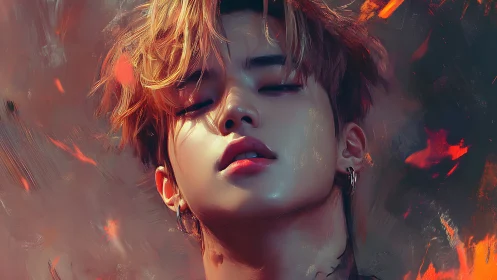 Ember-kissed dreamer leans into the storm of painted fire