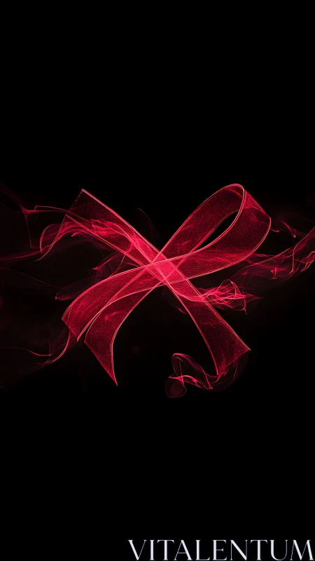 Abstract red ribbon light trail on deep black field digital.