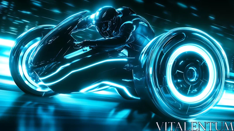 High-speed neon light cycle rendered with dynamic motion blur