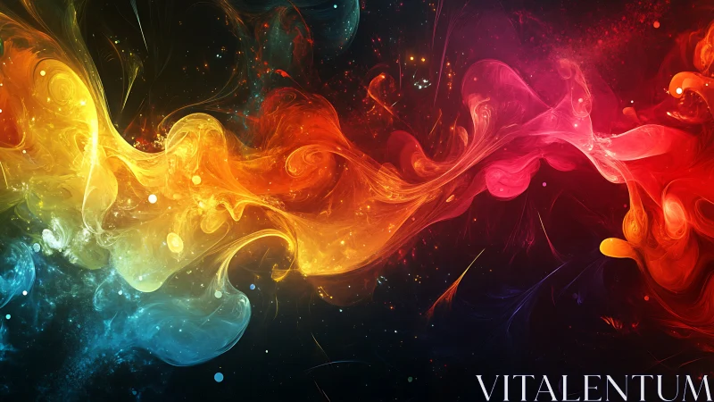 Colorful flowing nebula with swirling abstract waves.