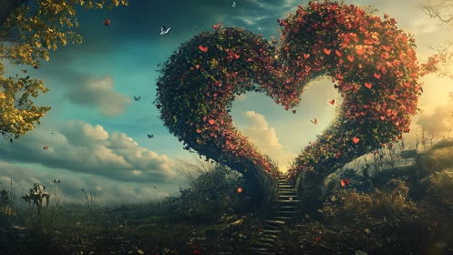 Botanical Heart Gateway: Floral Arch Digital Surrealism.