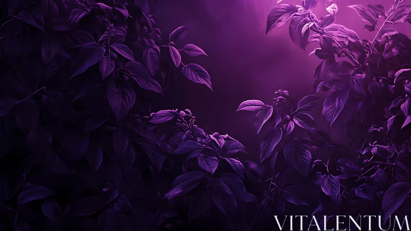 Ultraviolet side‑lit botanical foliage with dense negative space