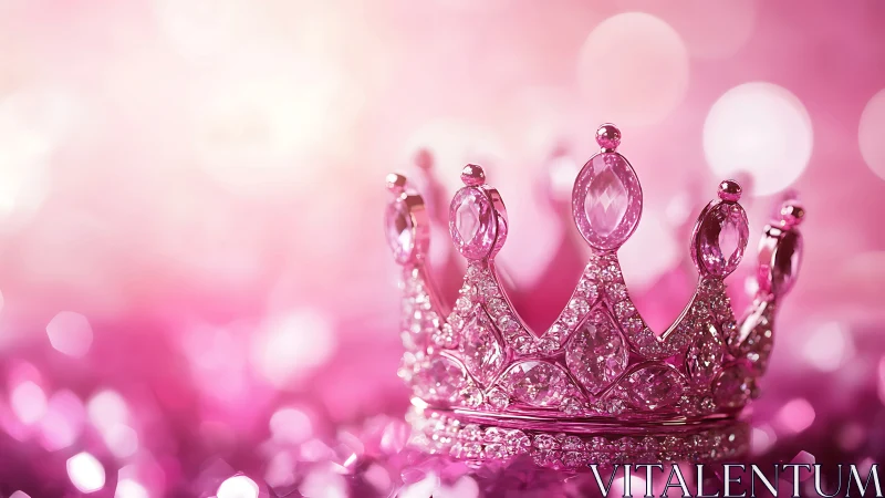 Pink jeweled tiara on glitter bokeh background.