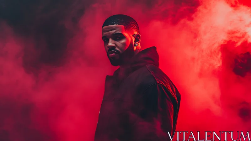 Portrait of a man in red atmospheric lighting and smoke