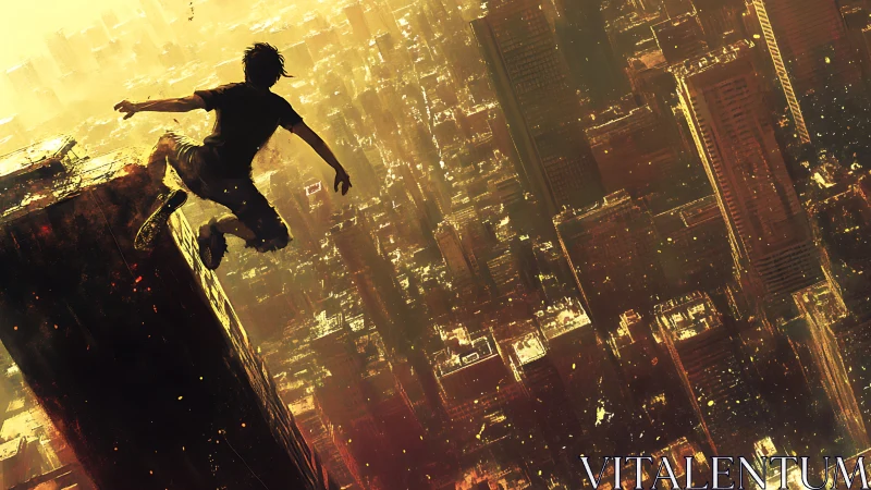 Skyline runner vaults into a molten honeycomb metropolis