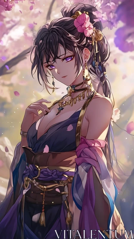 Blossom-lit wanderer lingers beneath drifting sakura dusk