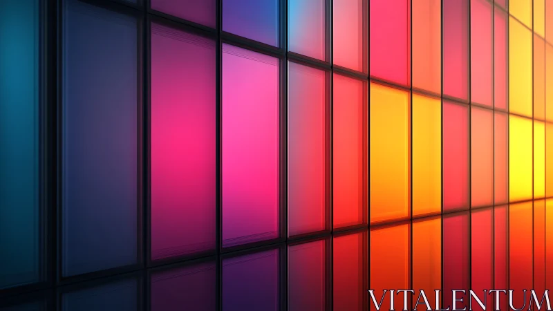 Chromatic glass grid glowing with sunset neon gradients.