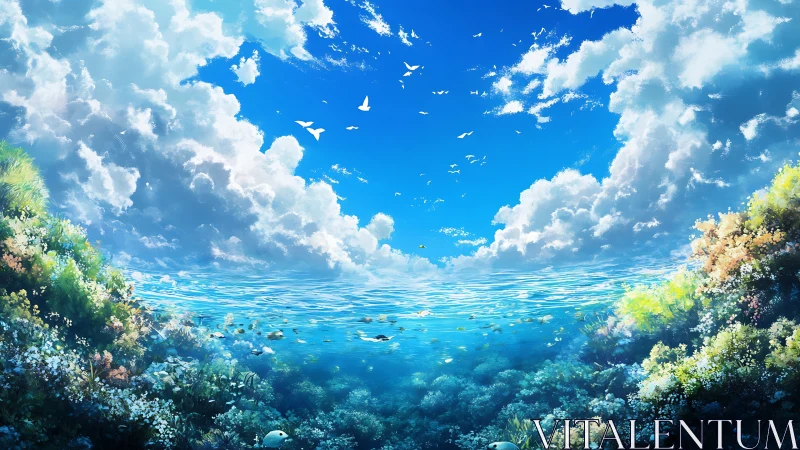 Skykissed coral valley breathing between sea and clouds.