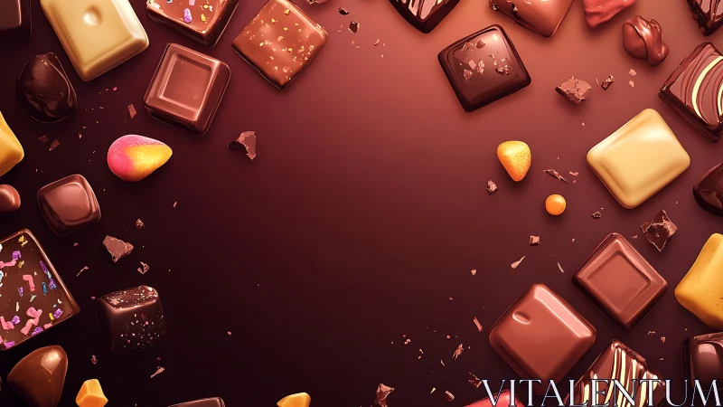 Abstract 3D composition with warm-toned chocolates and fractured elements.