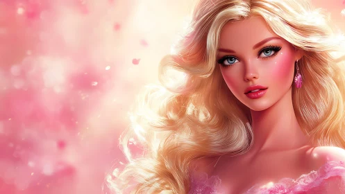 Glamorous blonde beauty glows in dreamy pink bokeh haze