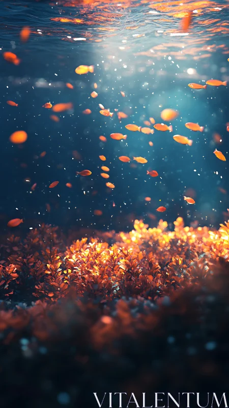 Golden reef glows beneath shimmering blue ocean light