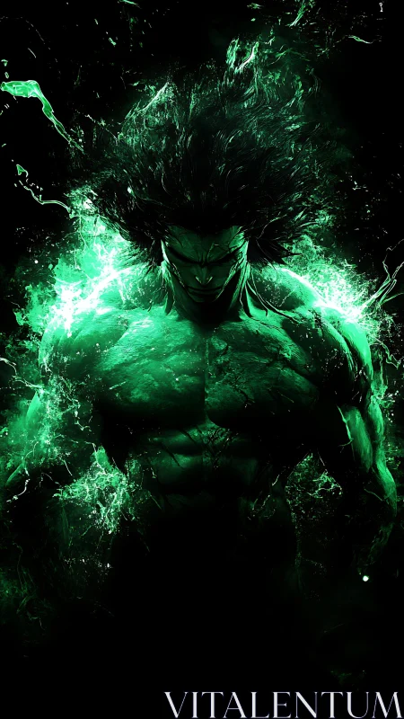 Emergent emerald titan erupting from shadowed void.