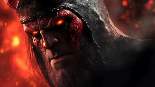 Demonic close-up with emissive eyes and high-detail skin shading