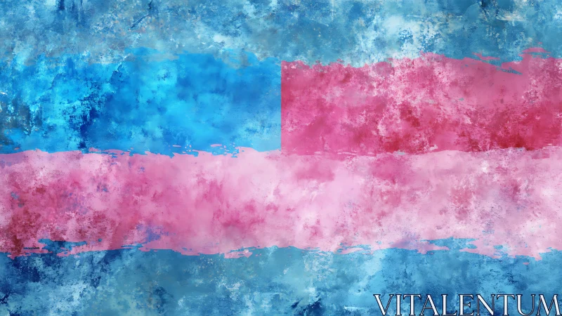 Textured chromatic study of horizontal cyan and magenta bands.