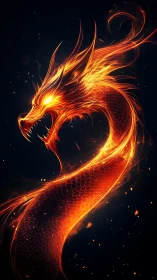 Fiery serpentine dragon coils through darkness and burns bright