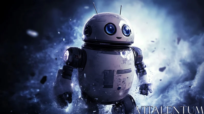 Spherical service robot rendered in high contrast volumetric light