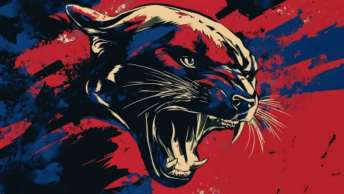 Vector panther snarl with dynamic tri-tone splatter field.