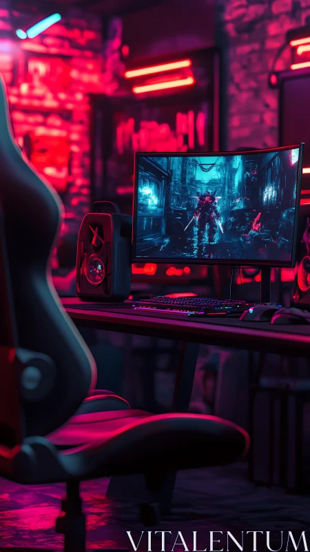 Neon gaming sanctuary with cyberpunk glow and quiet focus.