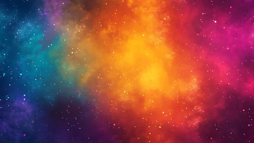 Multicolor nebula cloud with radiant golden energy core.