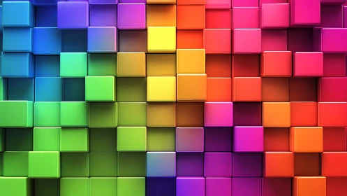 Colorful 3D cubes stacked in a bright rainbow mosaic wall.