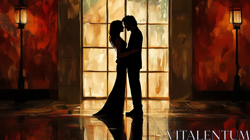 Silhouetted Romance Ablaze in Golden Window Light