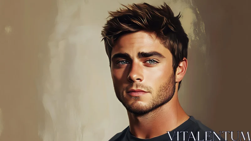 Male portrait with neutral background in digital painting.