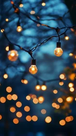 Warm string lights glow softly against a dreamy twilight sky