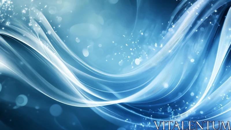 Abstract blue flowing waves with sparkling light accents, digital art.