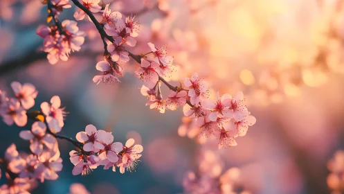 Spring Cherry Blossoms in Warm Sunlight.