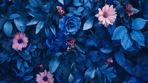 Chromatic Botanical Composition with Contrasting Floral Focal Points.