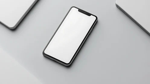 Notch-equipped smartphone display mockup photographed overhead.
