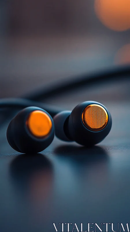 Black Earbuds Orange Accents Depth of Field.