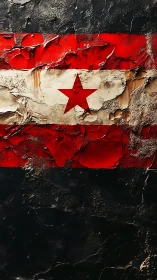 Weathered red star flag rendered on cracked painted surface